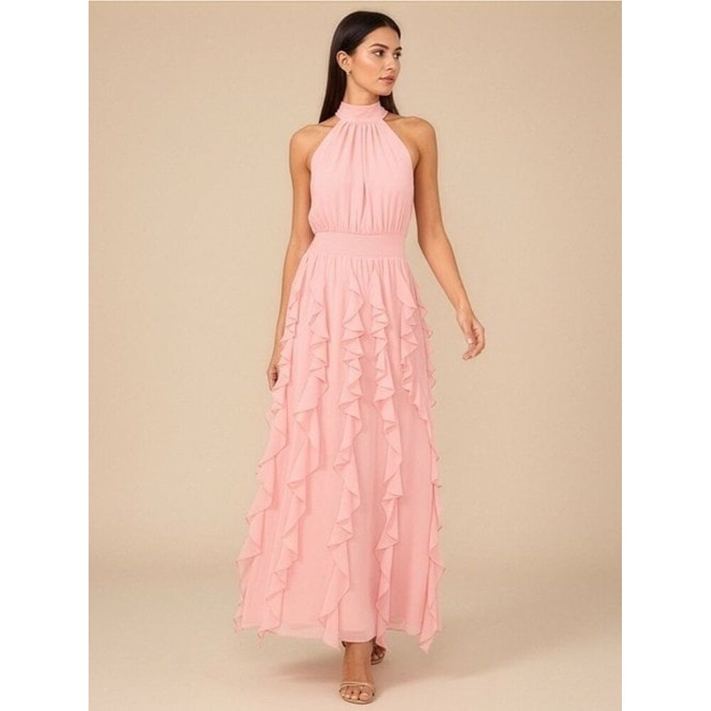1. STATE Blush Pink Halter Ruffle Maxi Dress XXS